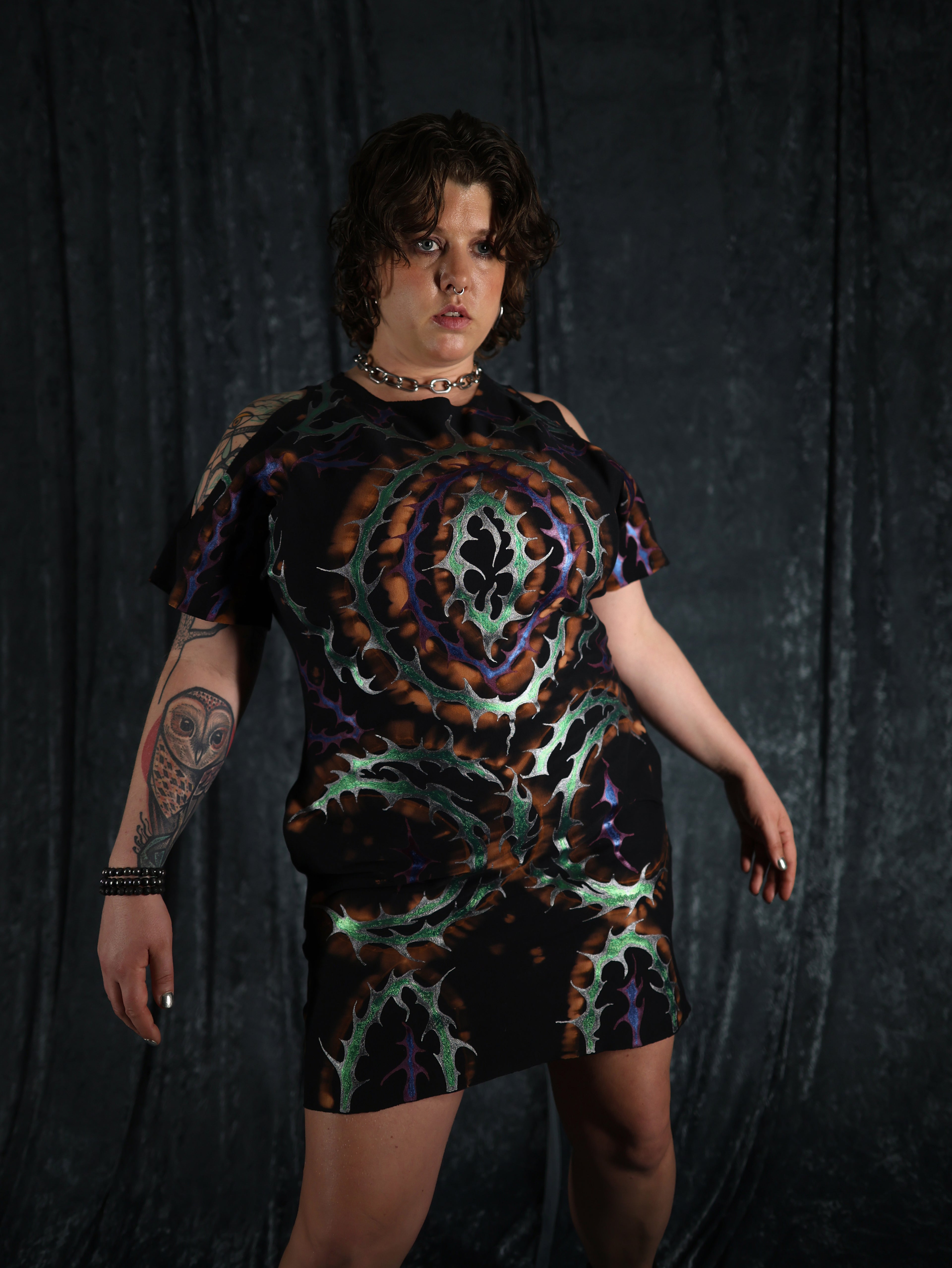 Hand Painted Organic Cotton T-Shirt Dress - Helena - Dusk Dragon