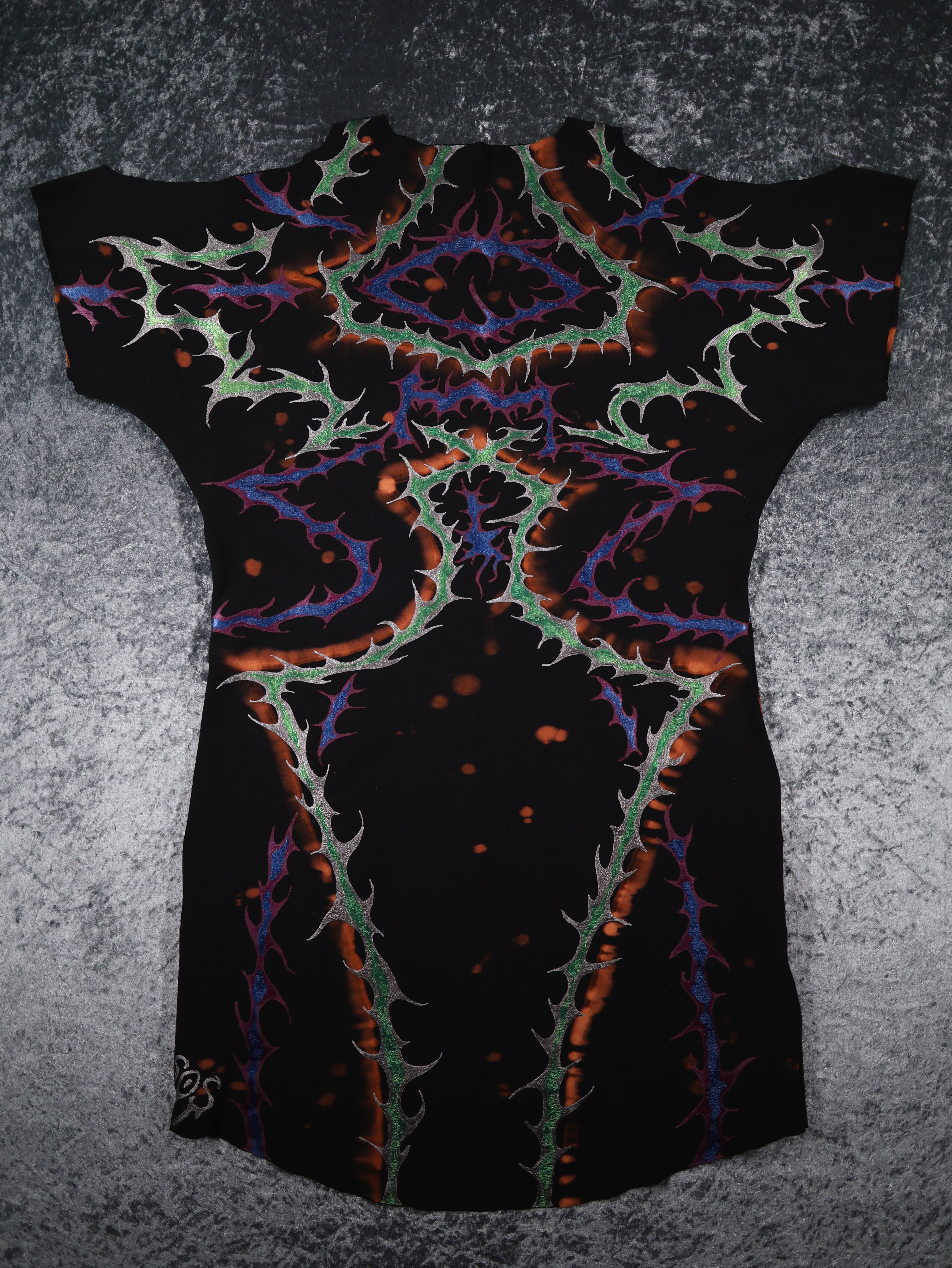 Hand Painted Organic Cotton T-Shirt Dress - Helena - Dusk Dragon