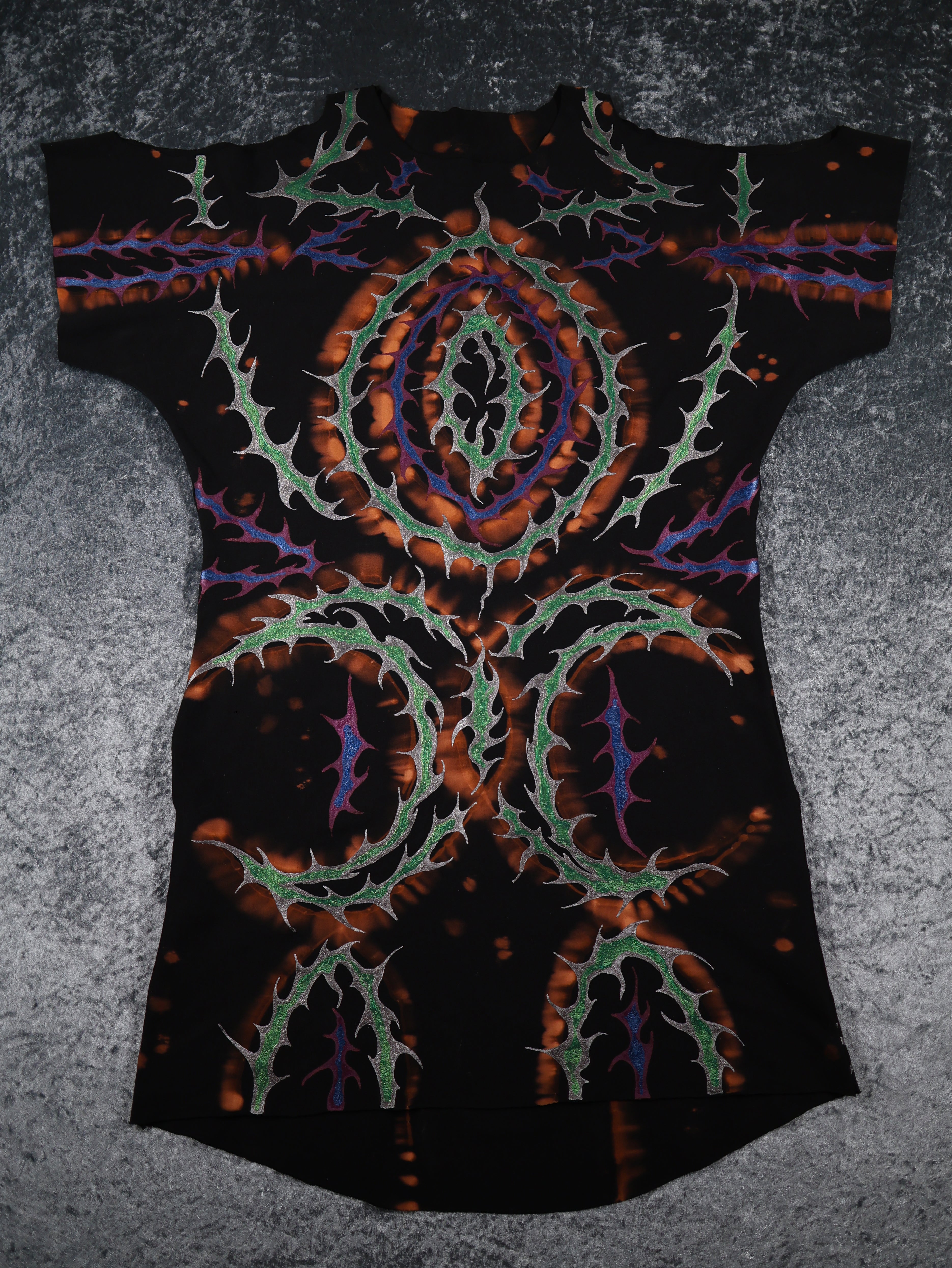 Hand Painted Organic Cotton T-Shirt Dress - Helena - Dusk Dragon