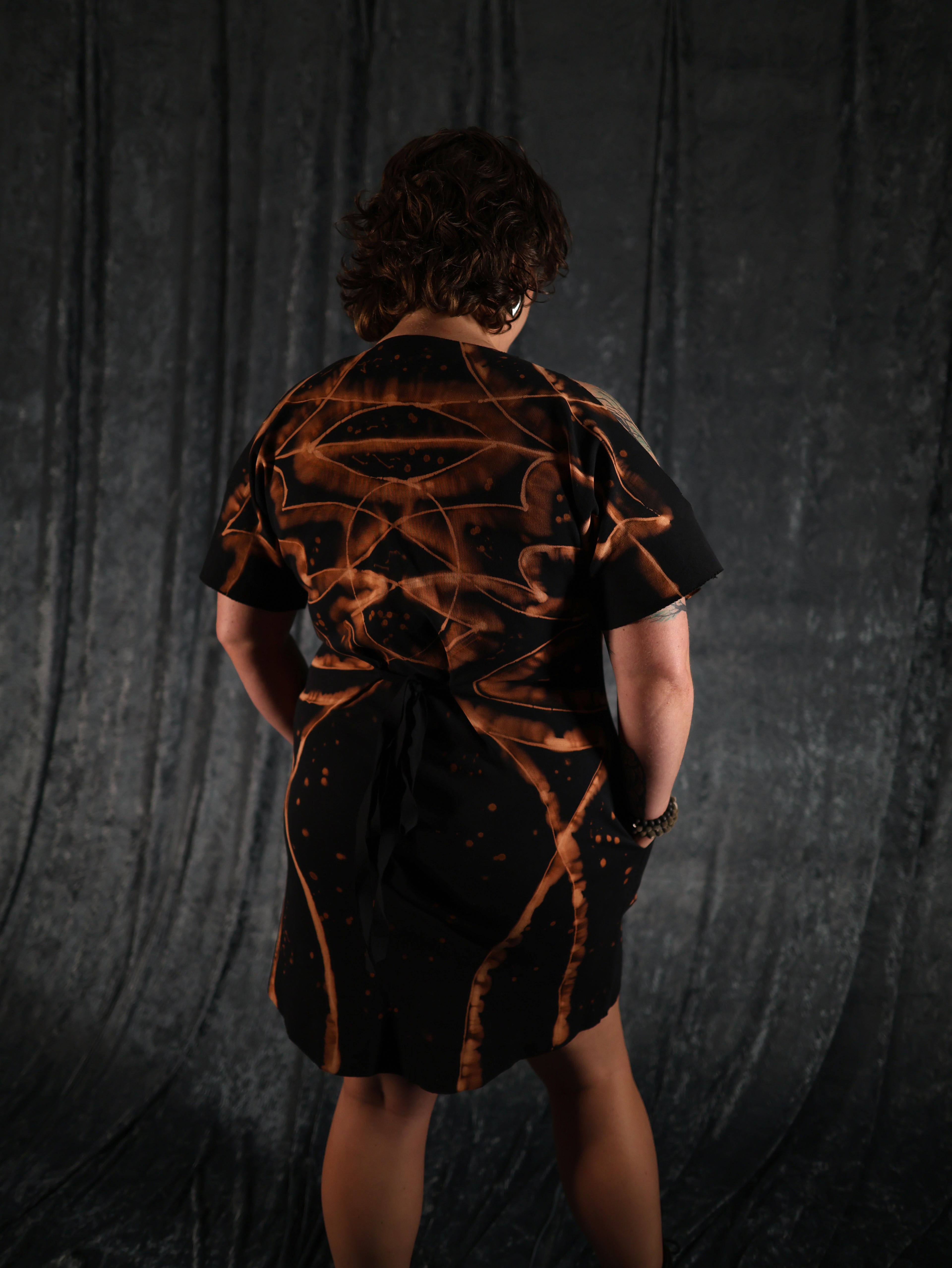 Hand Dyed Organic Cotton T-Shirt Dress - Helena - Fire Dragon