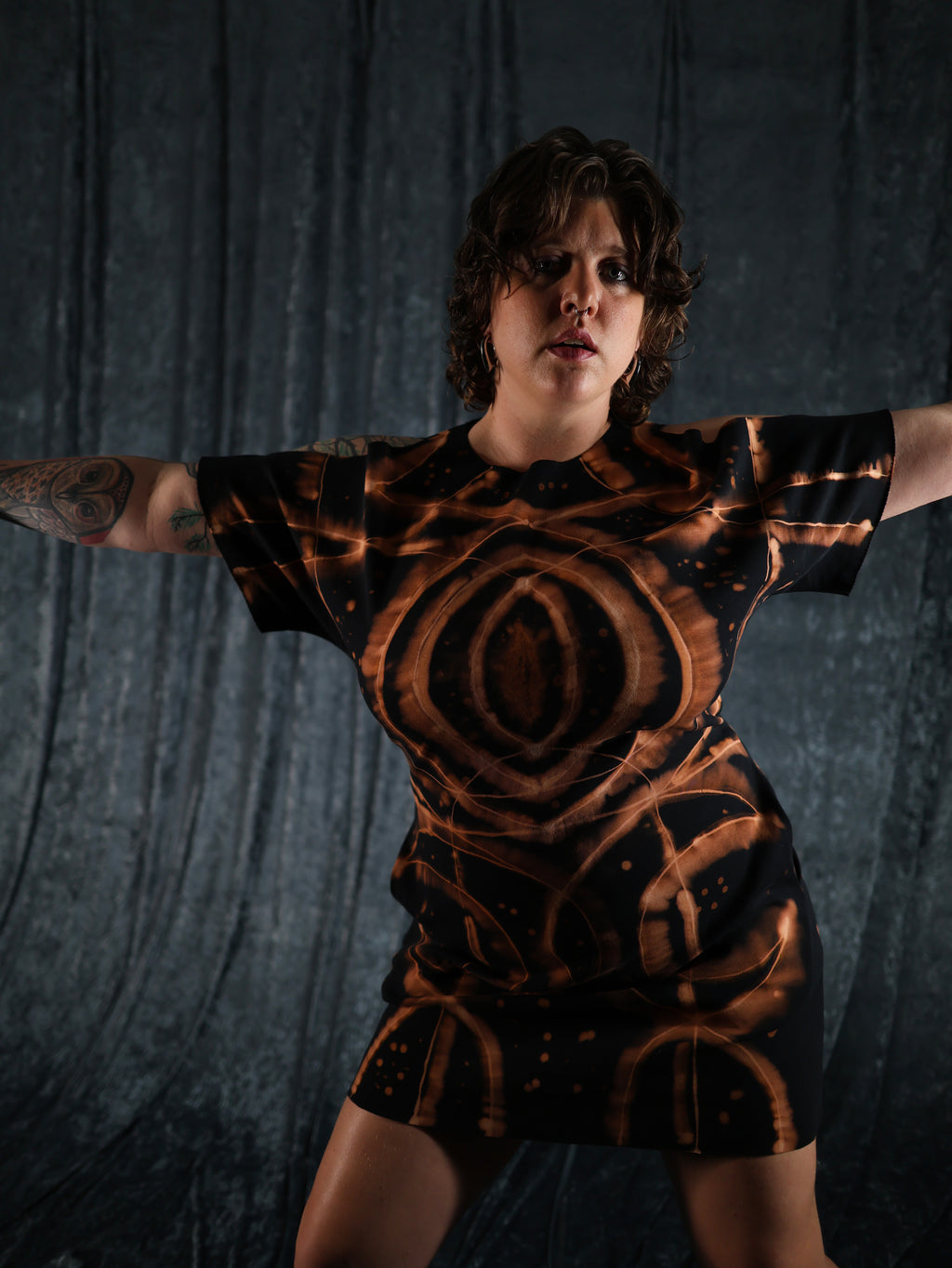 Hand Dyed Organic Cotton T-Shirt Dress - Helena - Fire Dragon