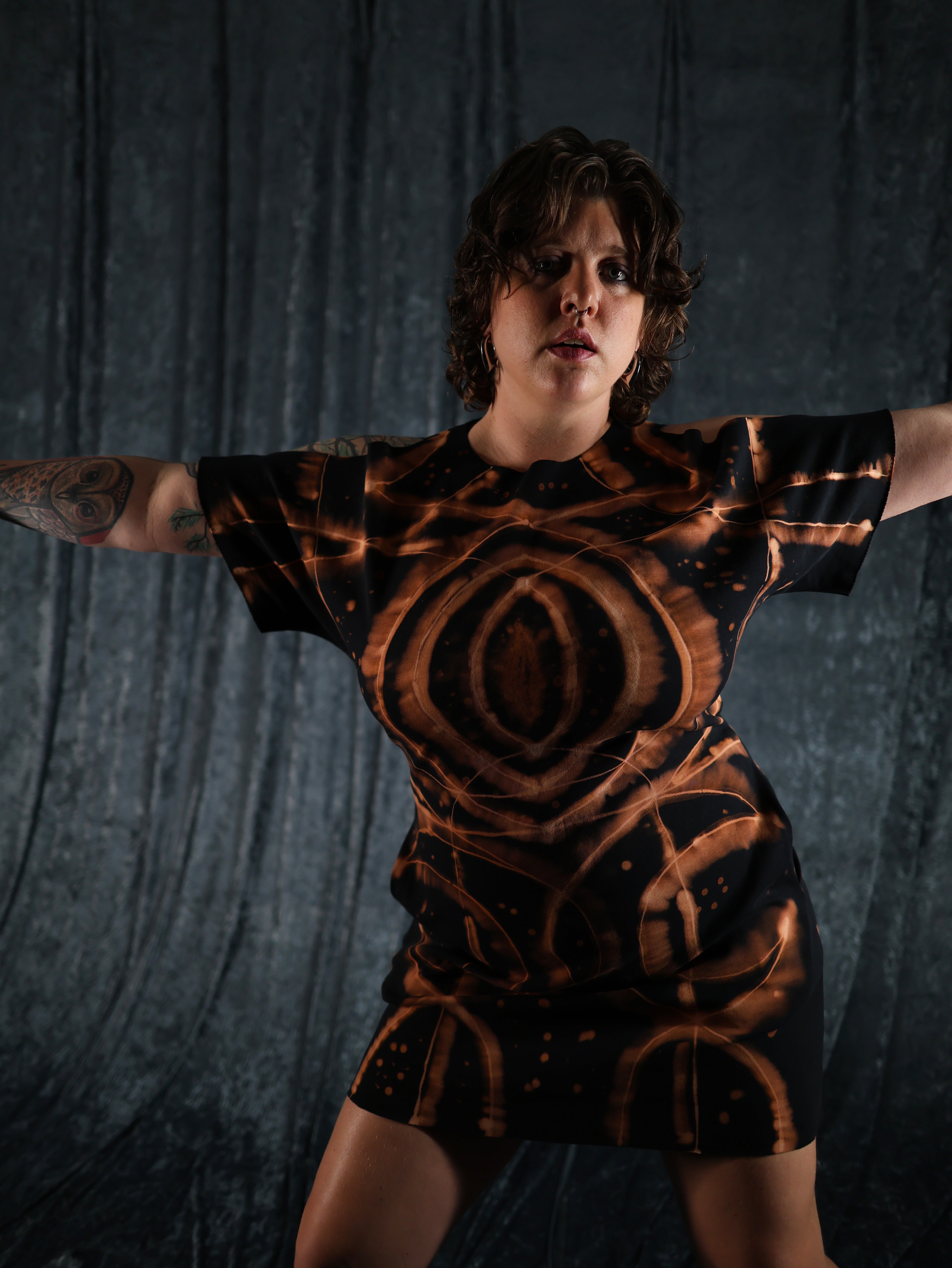 Hand Dyed Organic Cotton T-Shirt Dress - Helena - Fire Dragon