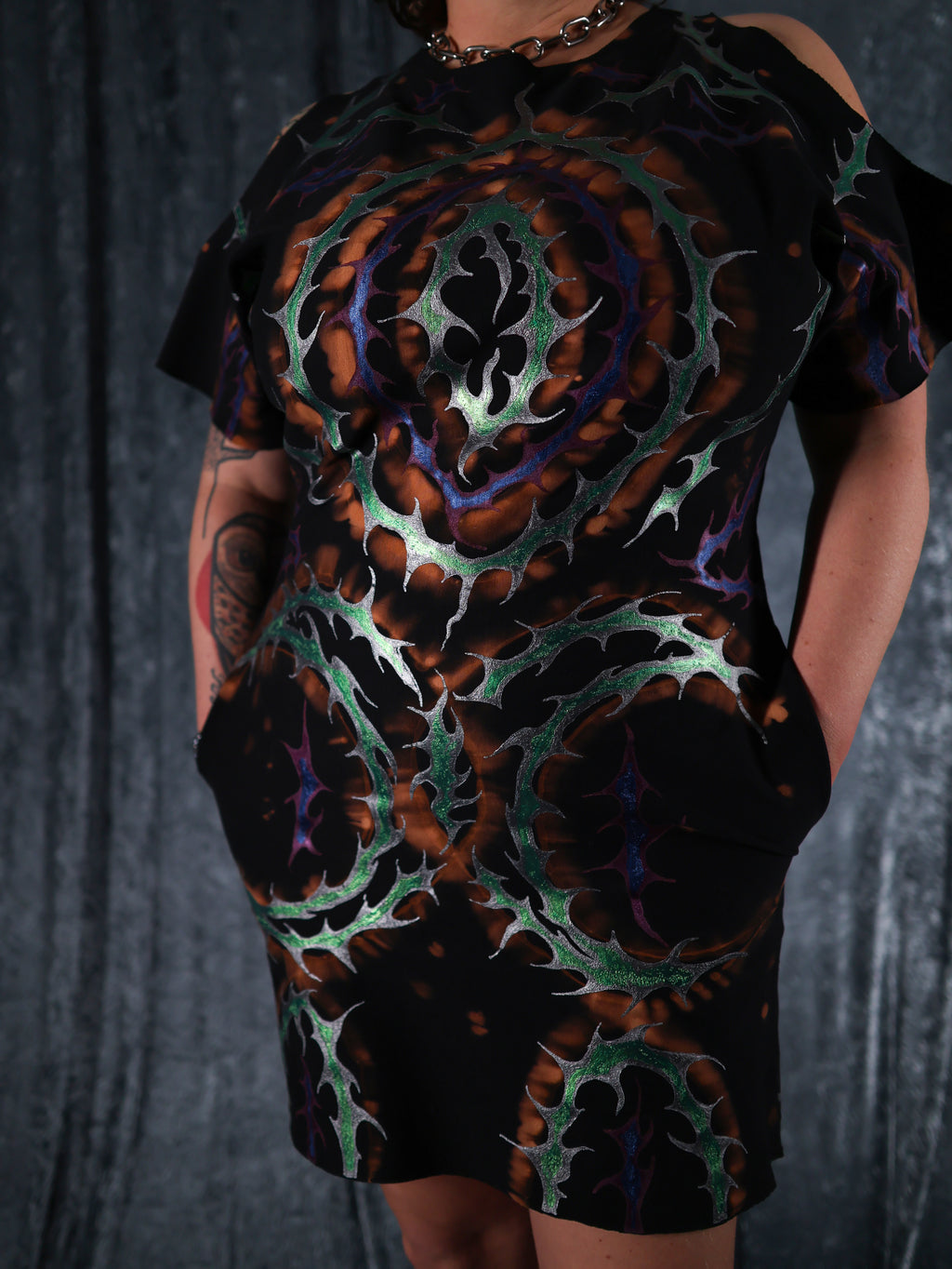 Hand Painted Organic Cotton T-Shirt Dress - Helena - Dusk Dragon