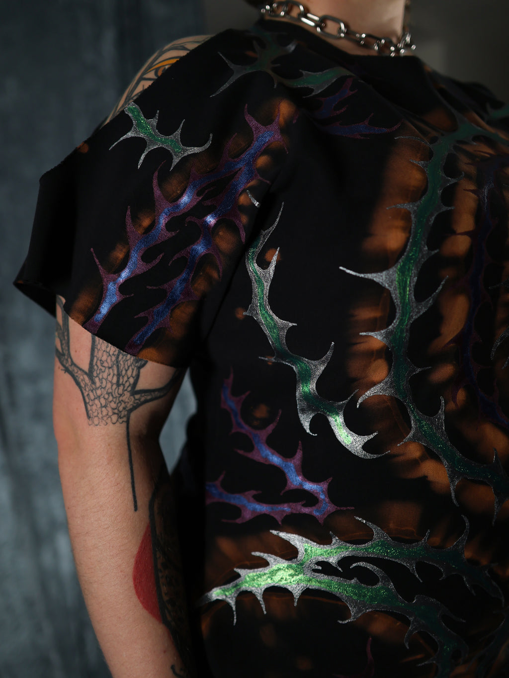 Hand Painted Organic Cotton T-Shirt Dress - Helena - Dusk Dragon