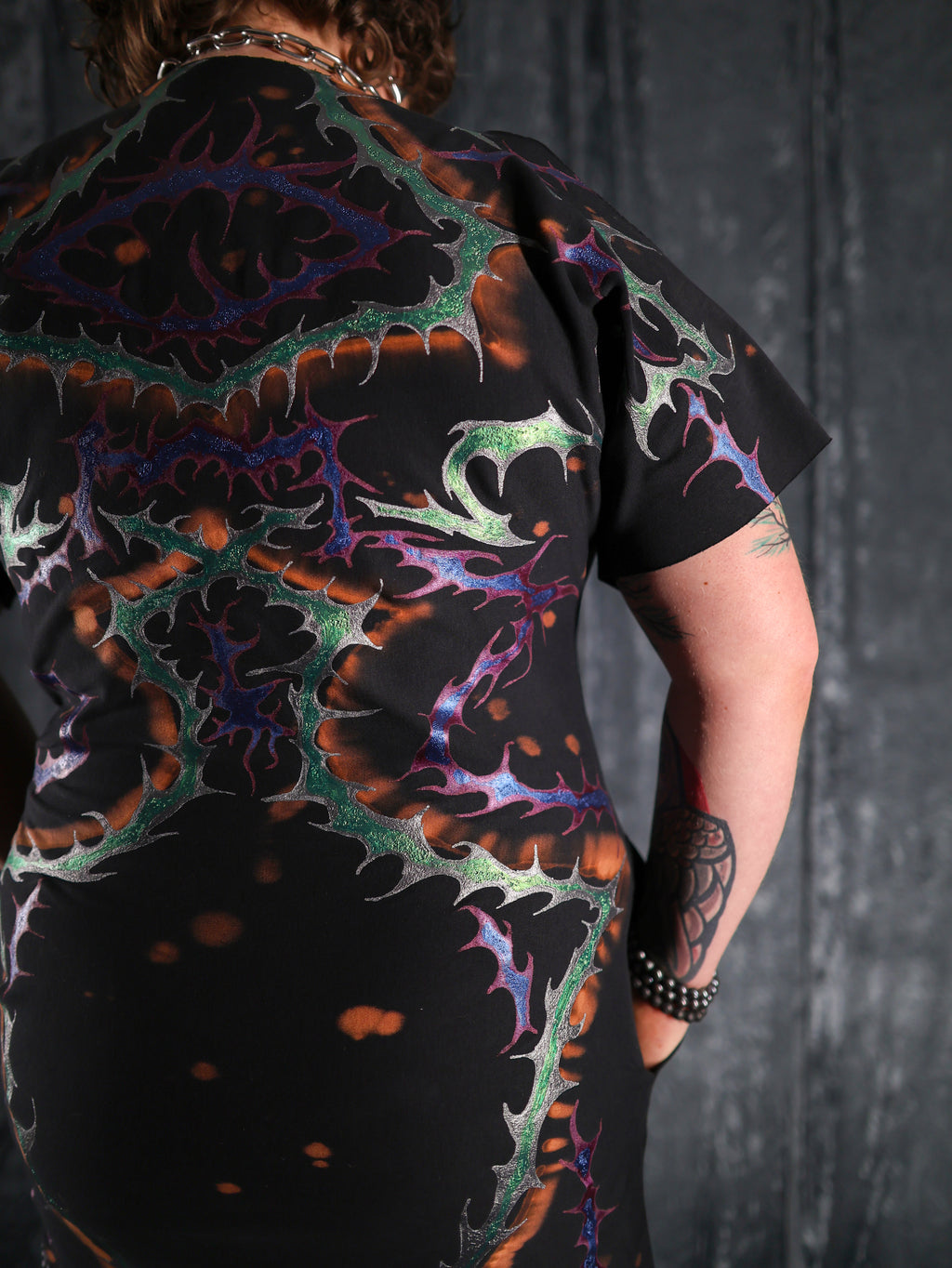 Hand Painted Organic Cotton T-Shirt Dress - Helena - Dusk Dragon