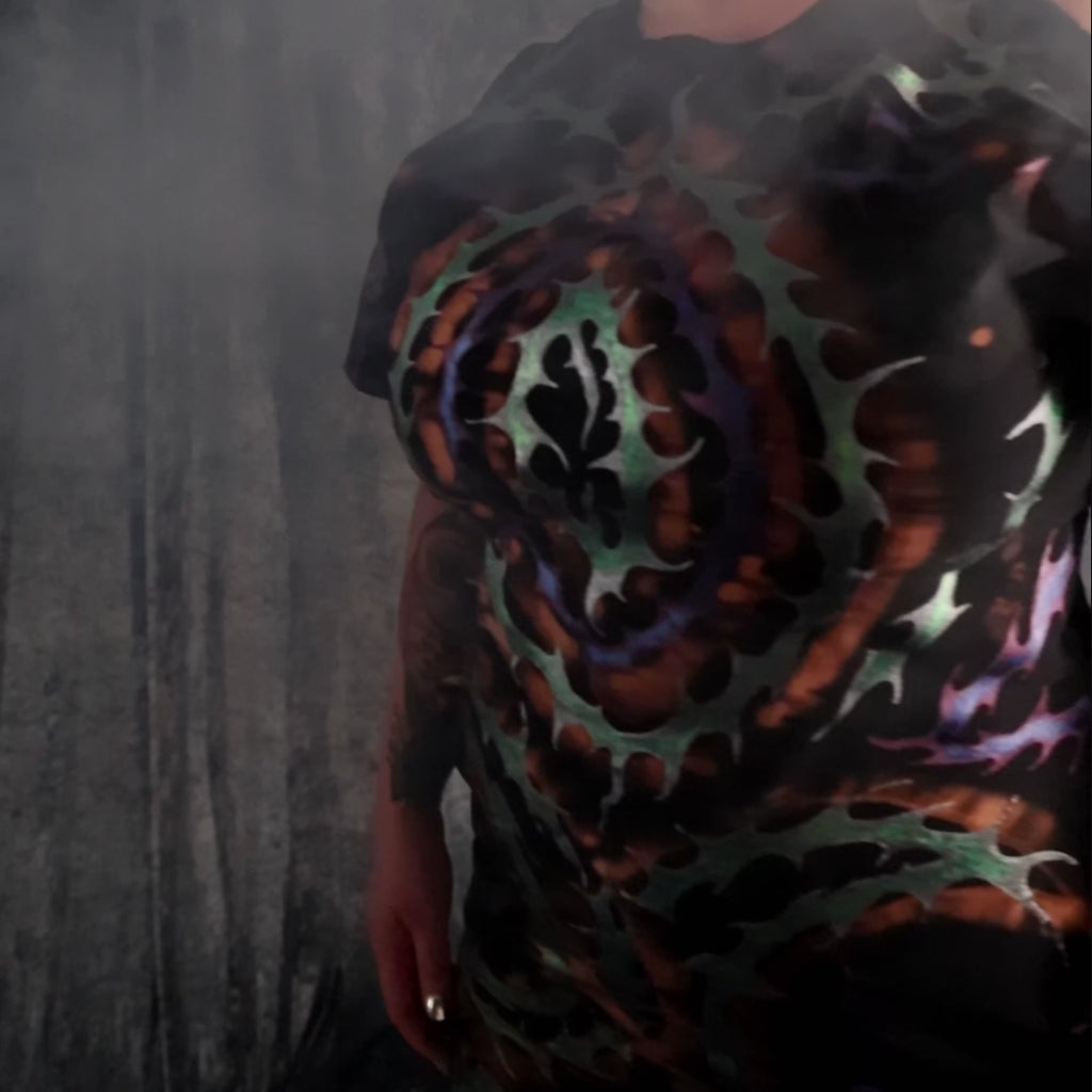 Hand Painted Organic Cotton T-Shirt Dress - Helena - Dusk Dragon